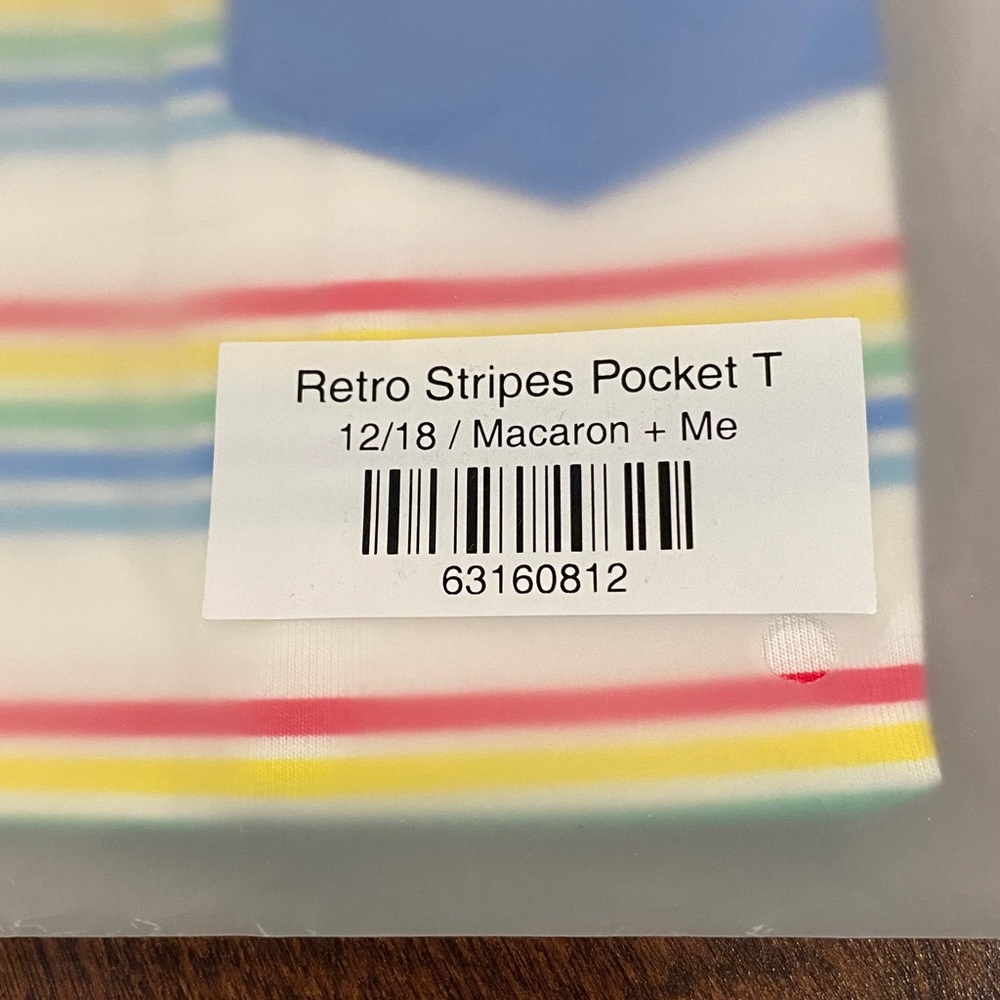 Macaron + Me Bamboo Retro Stripes T-Shirt with Blue Pocket 12-18m NWT - Picture 2 of 3